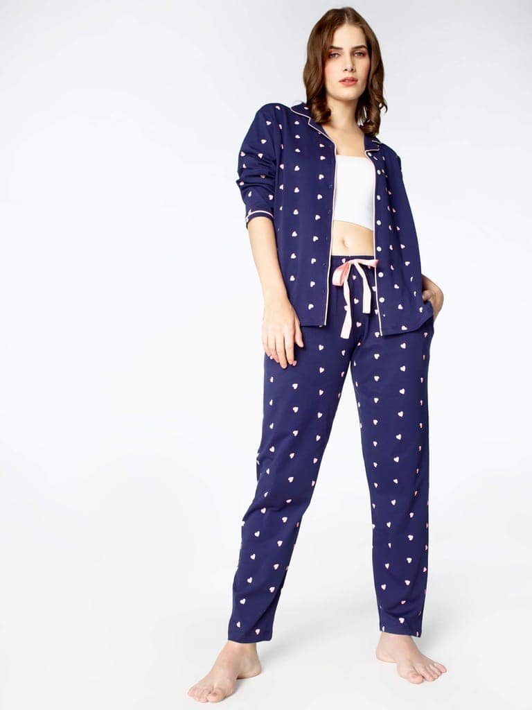 Zeyo Women Green Heart print Stylish Night suit set view 5