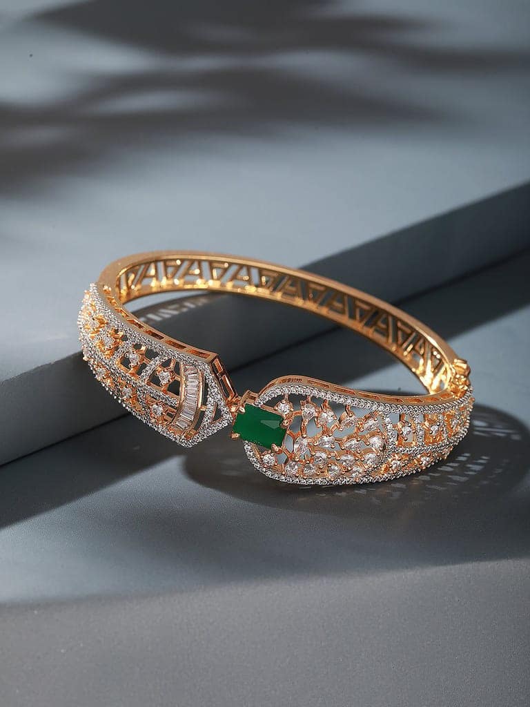 Gold Toned Green AD Zircon Studded Designer Kada Bracelet view 3