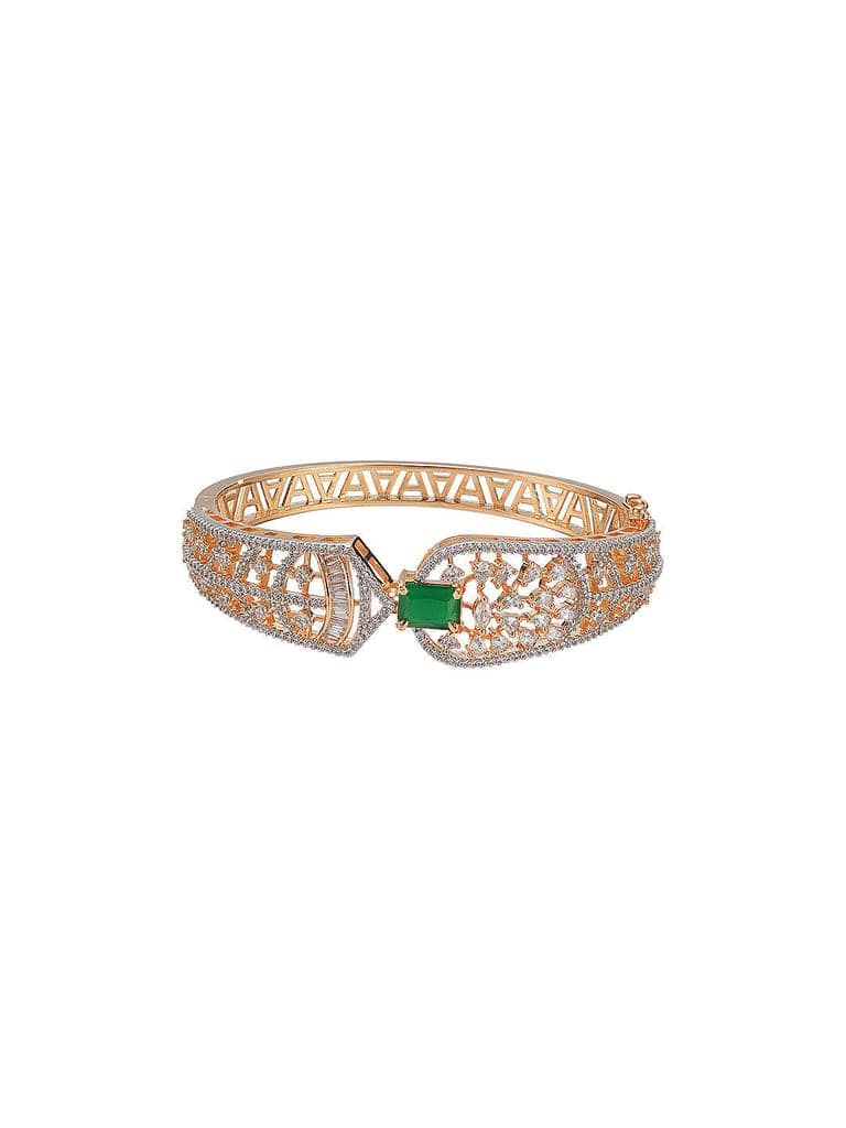 Gold Toned Green AD Zircon Studded Designer Kada Bracelet view 6