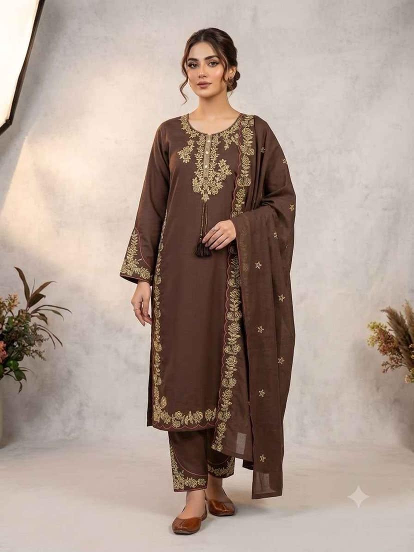 Roman Silk Embroidered Plazzo Suit view 2