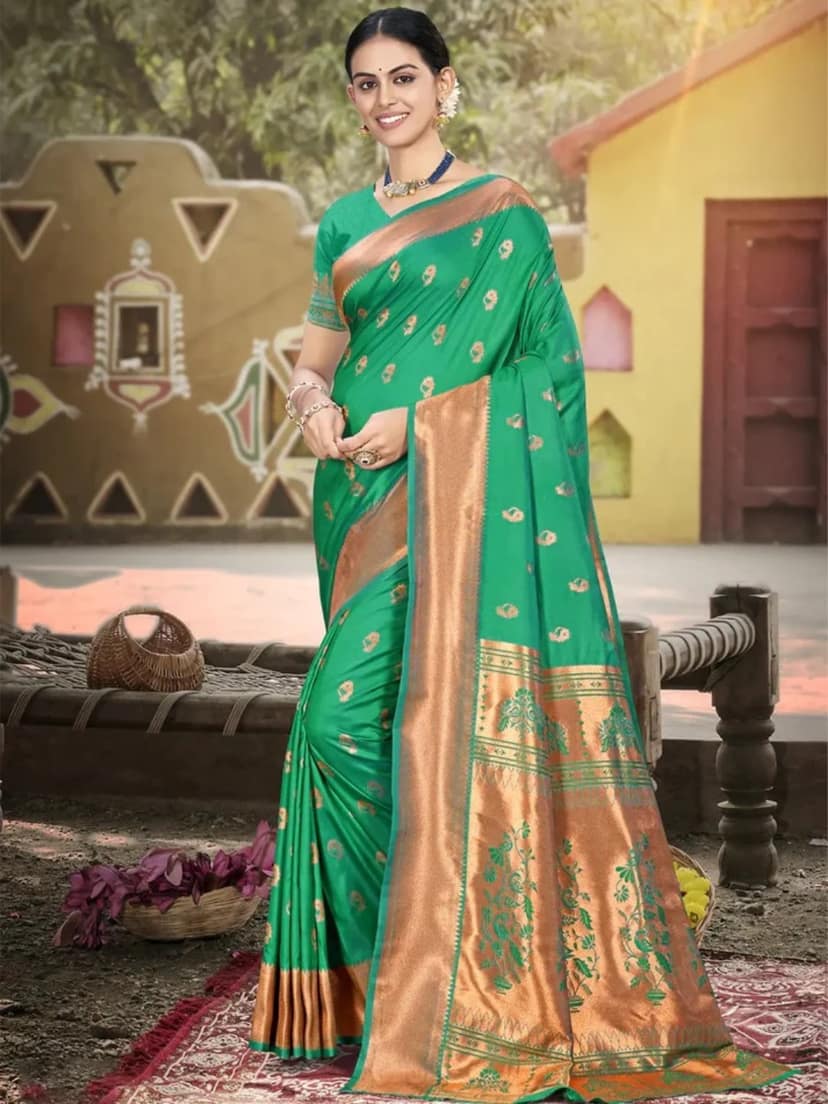 Rama Green Silk Saree view 2
