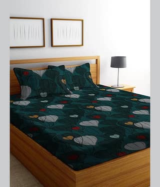 SWIZIER Cotton Graphic Fitted 1 Bedsheet with 2 Pillow Covers ( King Size ) - Blue