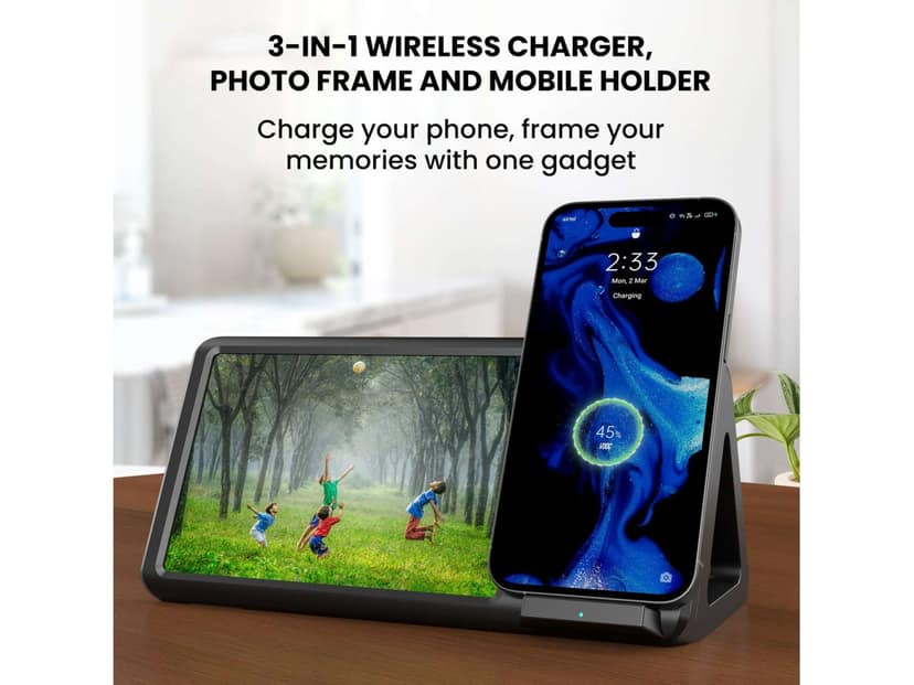 Portronics Freedom Fold 15W Foldable Wireless Charger with Premium PU Leather, 1 Mtr Type C Charging Cable Compatible with iPhone 8 & Above and Other QI Enabled Devices view 2