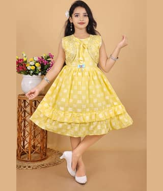 M.MONGELA DRESSES Cotton Frock For Girls ( Pack of 1 , Yellow )