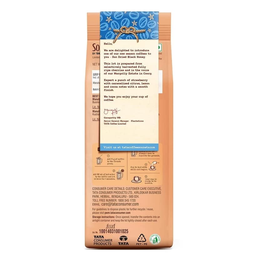 Tata Sonnets Margolly Sun Dried Black Honey Medium Roast French Press, 250g view 2