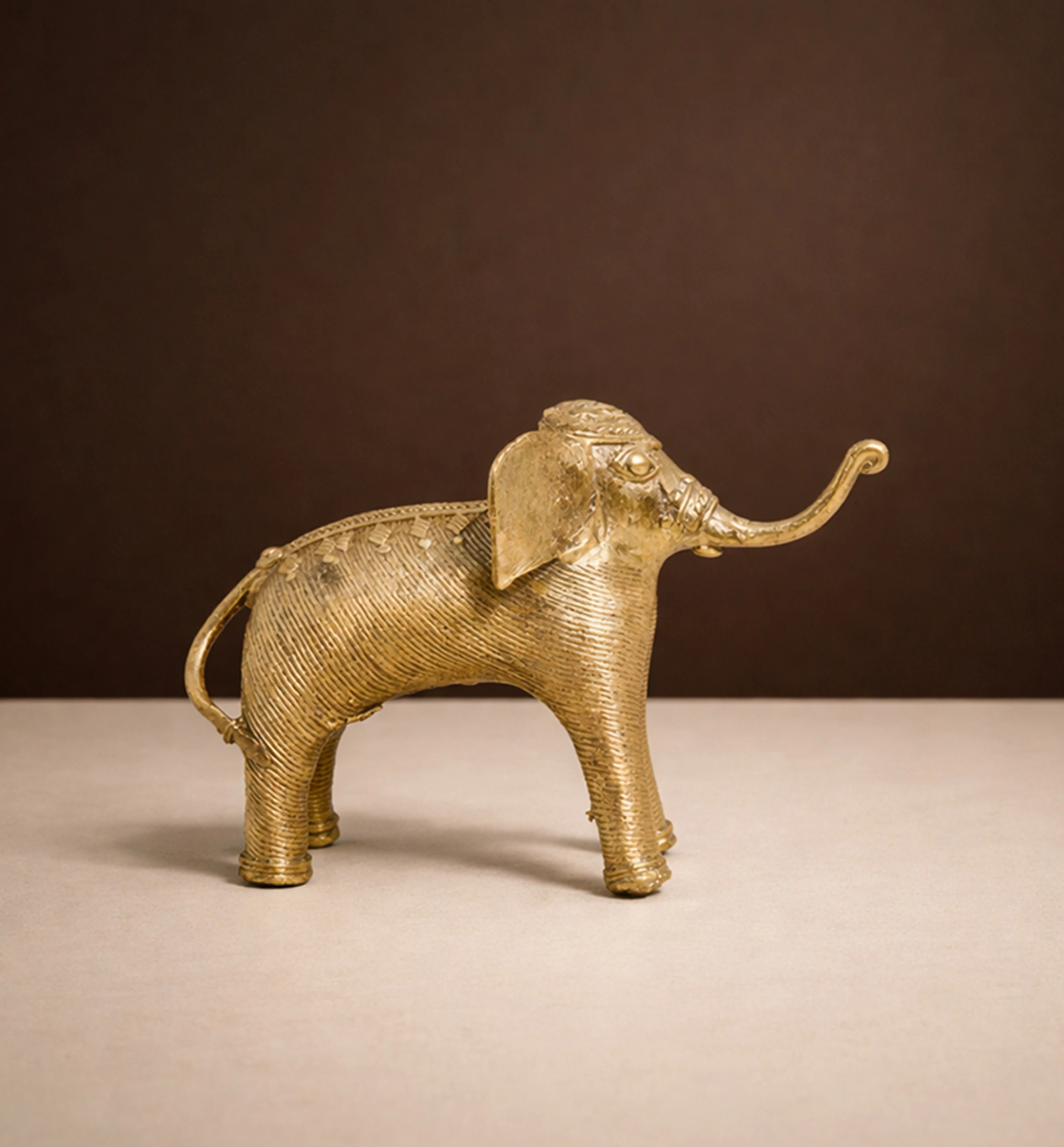 Handcrafted Bhareva Bell Metal Elephant Figurine – Tribal Heritage Decorative Showpiece