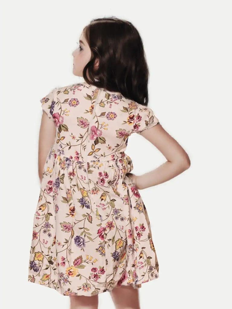 Girls Cream Floral Printed Dress view 4