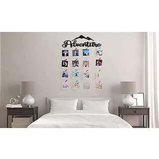 Khush Its Amazing Wood Adventure Hanging Photo Display, DIY Picture Photo Frame Collage Set Includes Multi colour Clips