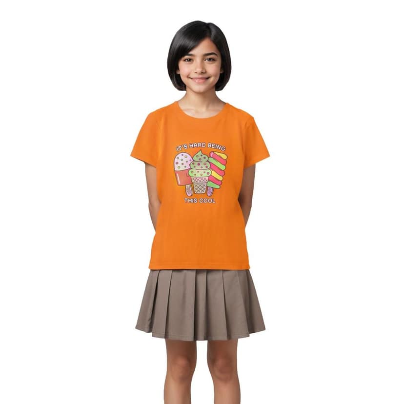 Girls T shirt Cotton Vibrant Orange Cool Ice Creams
