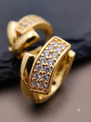 Gold-Plated CZ Stone Hoop Earrings