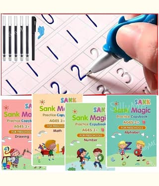SANK Magic Practice Copybook (4 Books + 10 Refills + 1 Grip + 1 Pen) - magic book, magic practice book, sank magic practice book, magic practice copybook, sank magic practice copybook, magic book for kids