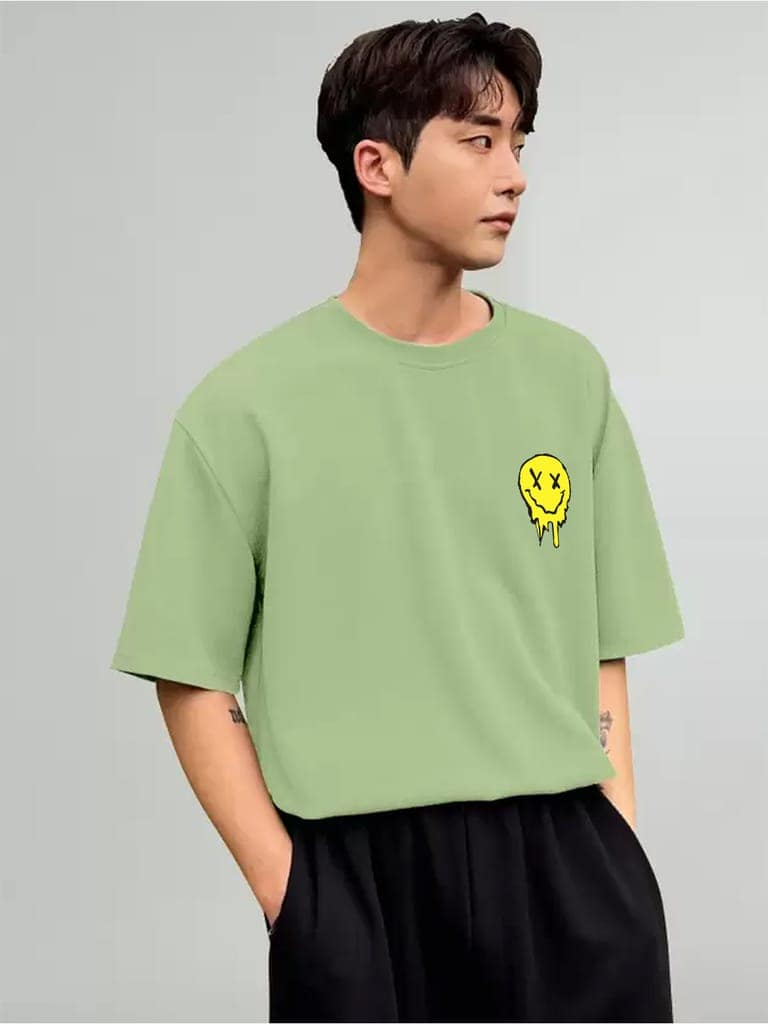 SCOTT FINCHER Men's Short Sleeve T-Shirt with Smiley Face Flower Graphic in Green : AA(ARN)LGREEN_204 view 3
