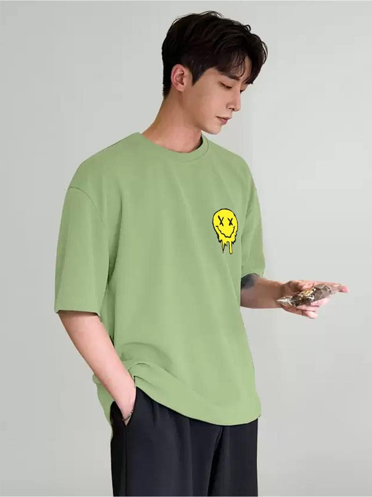 SCOTT FINCHER Men's Short Sleeve T-Shirt with Smiley Face Flower Graphic in Green : AA(ARN)LGREEN_204 view 4