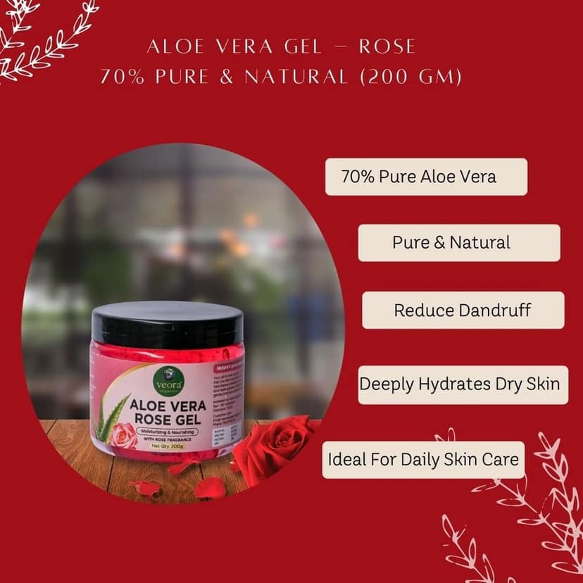 Veora Organics Aloe Vera Rose Gel & Neem Multani Mitti Face Pack Combo | Hydrating Aloe Vera Gel with Purifying Neem Face Mask | Acne Care, Deep Cleansing, Oil Control & Skin Nourishing | Natural Skincare | 200g + 120g view 4