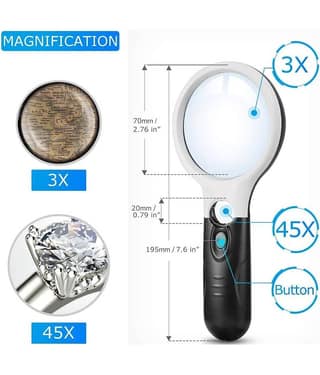 Magnifying Glass with 3 Ledeniors, Book and Newspaper Reading, Eyelash Extensions, Classroom Science Magnifier Glass (1)