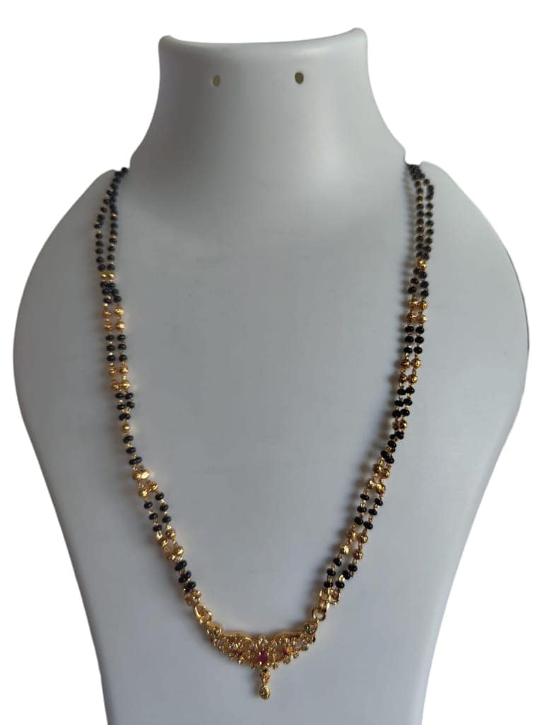 Black Beads Mangalsutra Traditional Indian Gold Plated Wedding Necklace for Women view 3