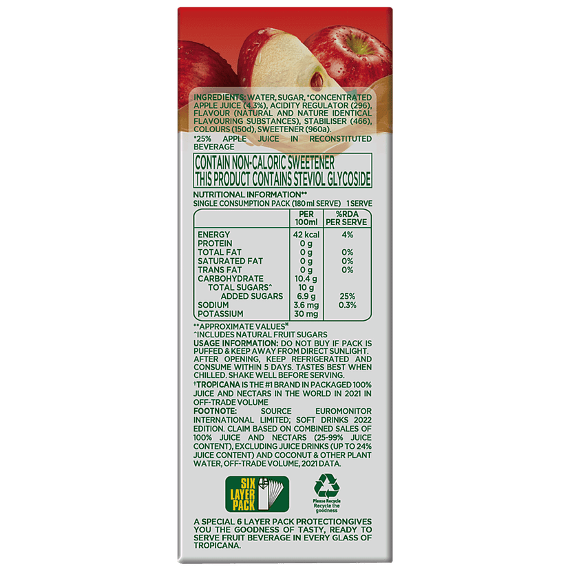 Tropicana Apple Delight Fruit Juice - No Added Preservatives, 180 Ml Tetra view 2