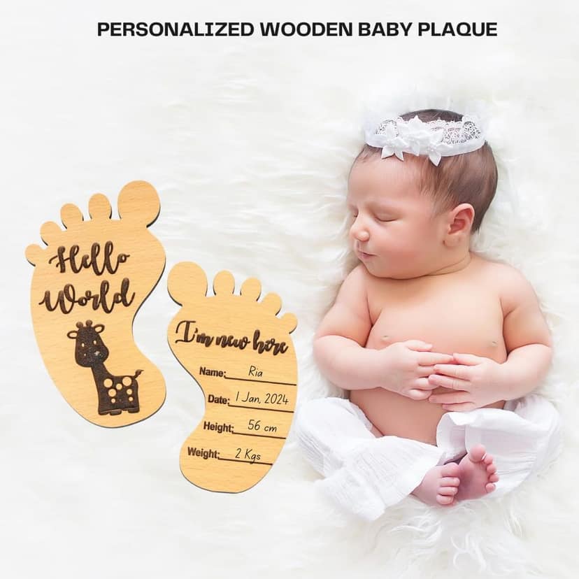The Baby First Box Wooden Baby Name Announcement Sign, Birth Announcement Sign, Baby Milestone, Baby Phootshoot Prop, Baby Shower Gift, Baby Name Revealing Board - Baby Feet view 2