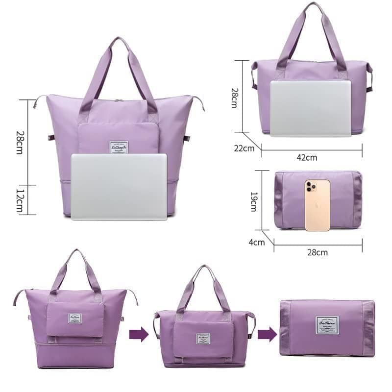SPARROWFLY Foldable Travel Duffle Bag for Women Lightweight Waterproof Luggage Bag for Travel (40 x 23 x 45cm) (Light Purple) view 2