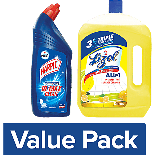 bb Combo Harpic Toilet Cleaner Liquid, Original 1 L + Lizol Floor & Surface Cleaner Liquid, Citrus 2 L, Combo 2 Items