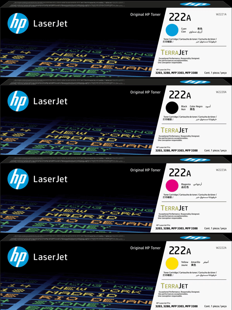 HP 222 Original CMYK Toner Cartridge Set (Black, Cyan, Magenta, Yellow) for HP Color LaserJet Pro 3203dn, 3203dw, MFP 3303fdn, 3303fdw view 3