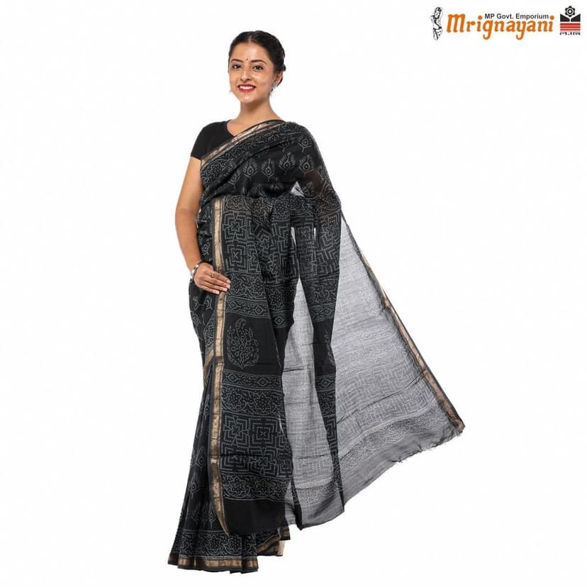 HANDLOOM MAHESHWARI SILK SAREE WITH BLOUSE (SKU - 3I0102030422, SAREE-1062) view 2