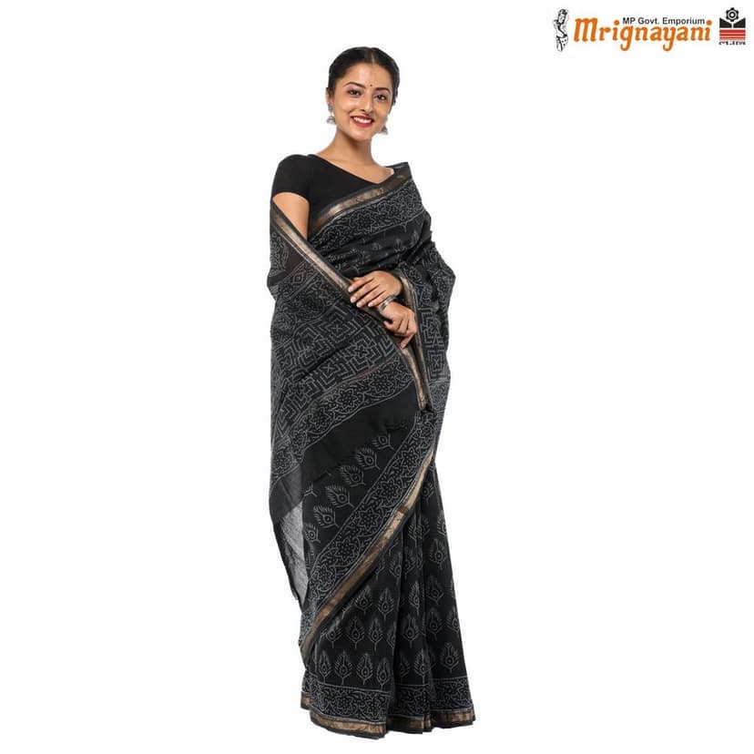 HANDLOOM MAHESHWARI SILK SAREE WITH BLOUSE (SKU - 3I0102030422, SAREE-1062) view 3