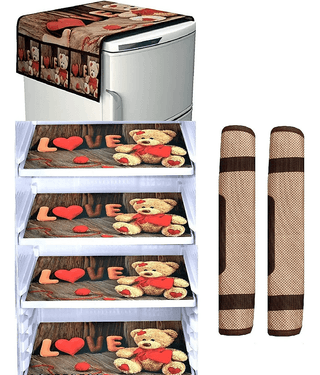 Crosmo Polyester Typography Fridge Mat & Cover ( 99 53 ) Pack of 7 - Brown