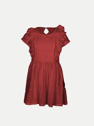 Girls Maroon Printed Floral Dress