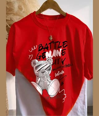 Leotude Men Cotton Blend Oversized Fit Printed T-Shirt ( Red )