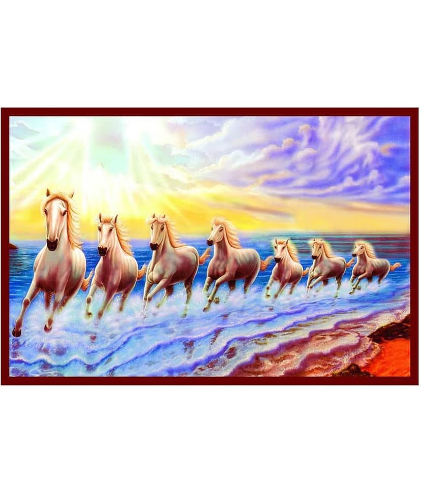 wallpics Seven Running Horses Waterproof Sticker Vinyl Photo Wall Poster Without Frame