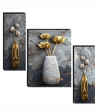 SNDArt Set Of 3 Flower Pots Wall Paintings For Home Decor Gift Items 12 x 18 inch