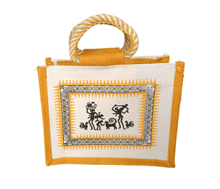 Handmade Jute Bag with Warli Painting - Eco-Friendly and Reusable Bag (Small)