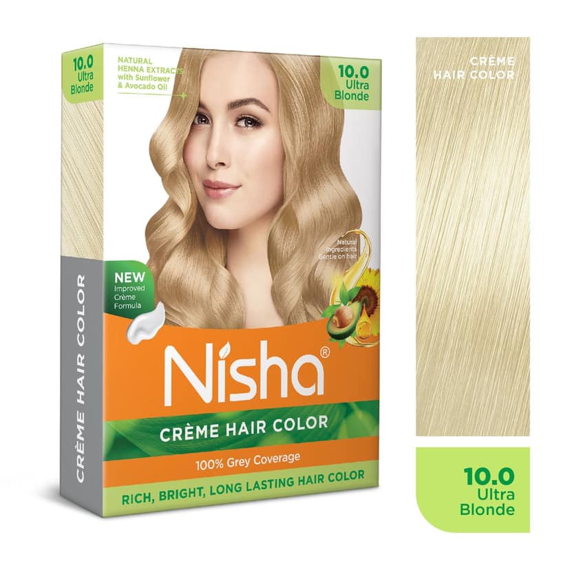 Nisha Creme Hair Color Ultra Blonde 40g Pack of 4, Permanent Hair Colour for Women Men, 100% Grey Coverage view 3