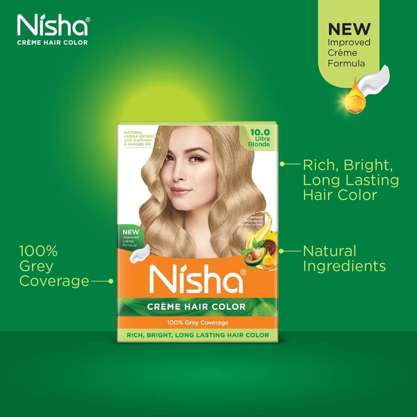 Nisha Creme Hair Color Ultra Blonde 40g Pack of 4, Permanent Hair Colour for Women Men, 100% Grey Coverage view 4