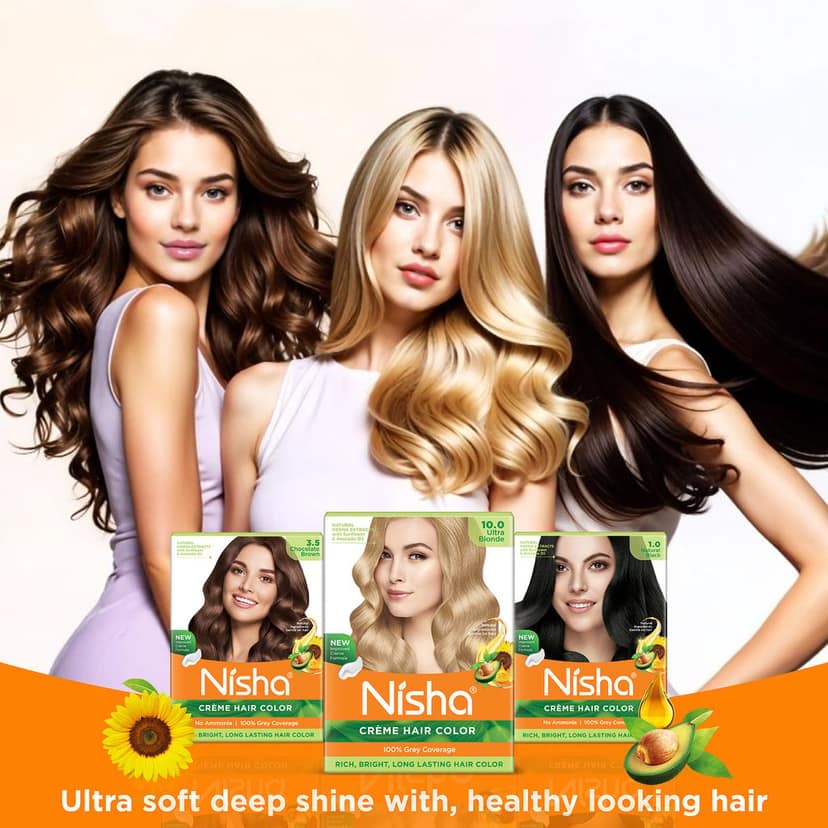 Nisha Creme Hair Color Ultra Blonde 40g Pack of 4, Permanent Hair Colour for Women Men, 100% Grey Coverage view 9
