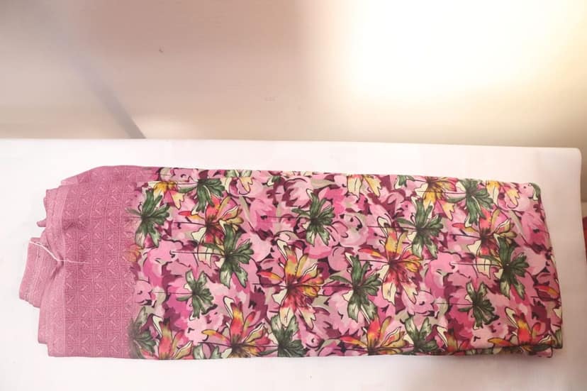 Floral Printed Cotton Saree with Blouse Piece view 2