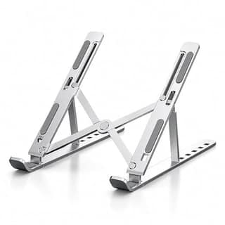 Portable Aluminium Alloy Laptop Stand, Foldable with 6 Adjustable Angles, Non-Slip Silicone, Ergonomic Design, Silver, with Storage Bag