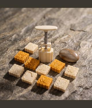 Moon Cake Mold Baking Kit with 5 Stamp Designs, Mooncake Press, Cookie Mold, Fondant Mold, Biscuit Cutter, Pastry Tool, DIY Kitchen Baking Accessories