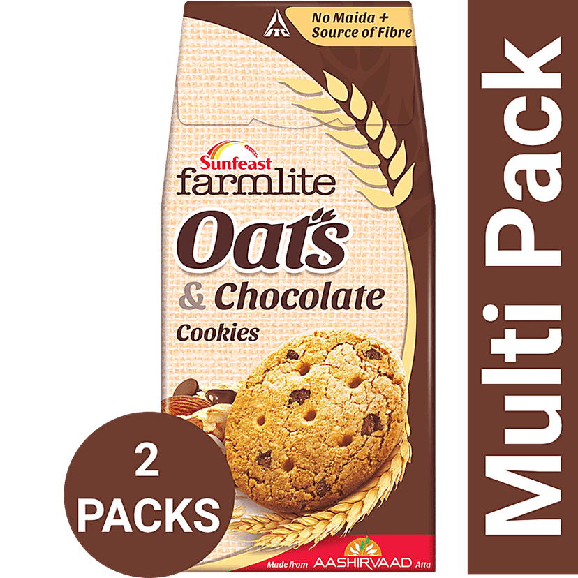 Sunfeast Farmlite Biscuit - Oats And Chocolate, 2x150 g Multipack