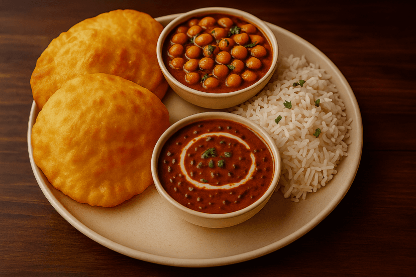 Chole bhature + dal makhni rice