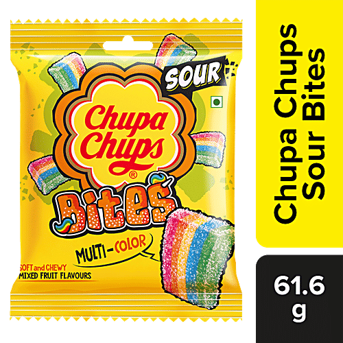 Chupa Chups Sour Bites - Mixed Fruit Flavour, Soft & Chewy Toffee, 61.6 g