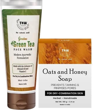 TNW The Natural Wash Green Tea Face Wash 100 ml & Oats Honey Handmade Soap 100 gm | Brightening Cleansing & Moisturising Pack of 2