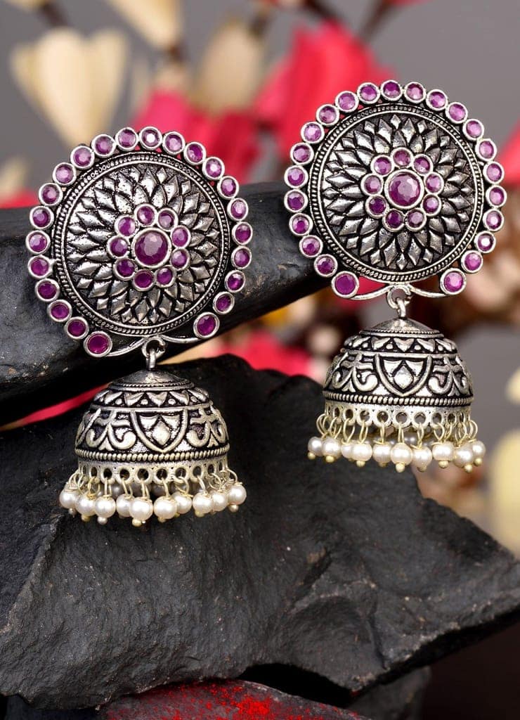 Silver Plated Contemporary Jhumka Earrings