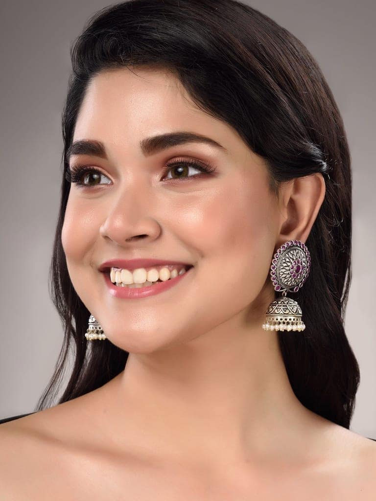 Silver Plated Contemporary Jhumka Earrings view 4