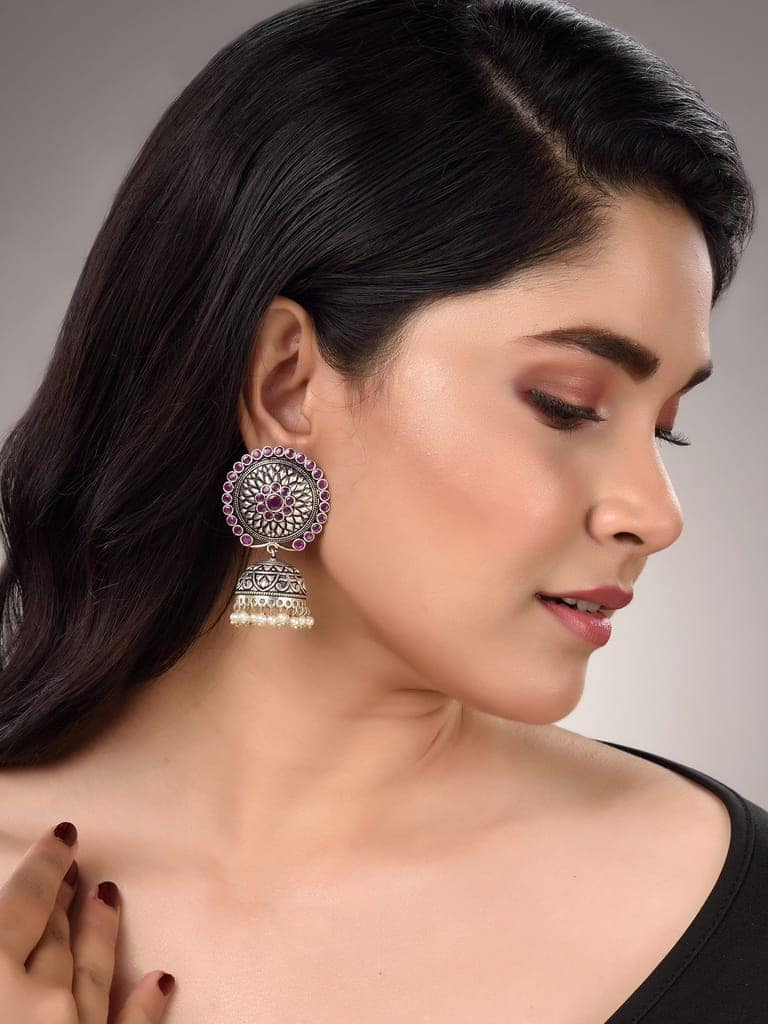 Silver Plated Contemporary Jhumka Earrings view 5