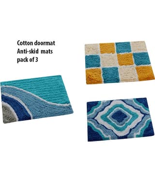 Aazeem Antiskid Cotton Door Mat ( 60 X 40 cm ) Set of 3 Black