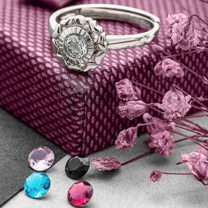 Silver Wheel Of Heart Adjustable Ring (5 in 1 Crystal) view 3