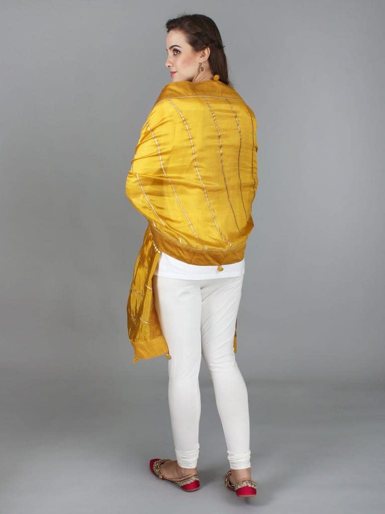 Nugget-Gold Gota Dupatta from Amritsar with Patch Border and Pom-Poms view 5