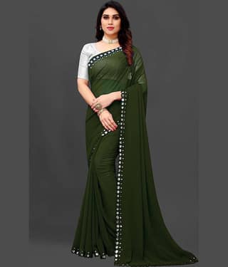 RIDDHI SHIVAY FAB Georgette Embroidered Saree With Unstitched Blouse Piece ( Green )